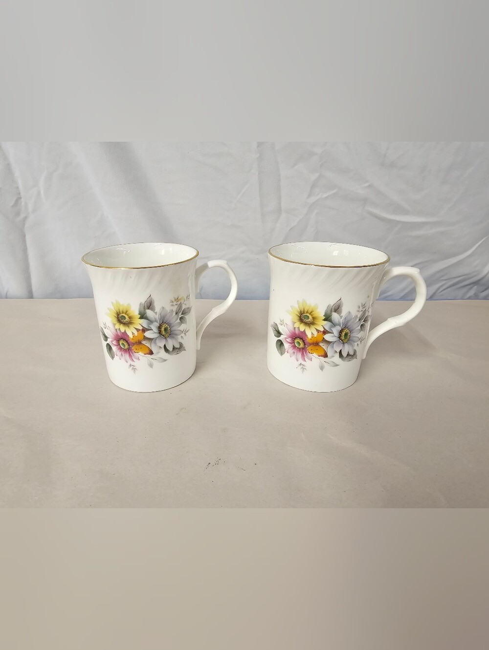 Vintage Royal Castle Fine Bone China Floral Mugs - Set of 2